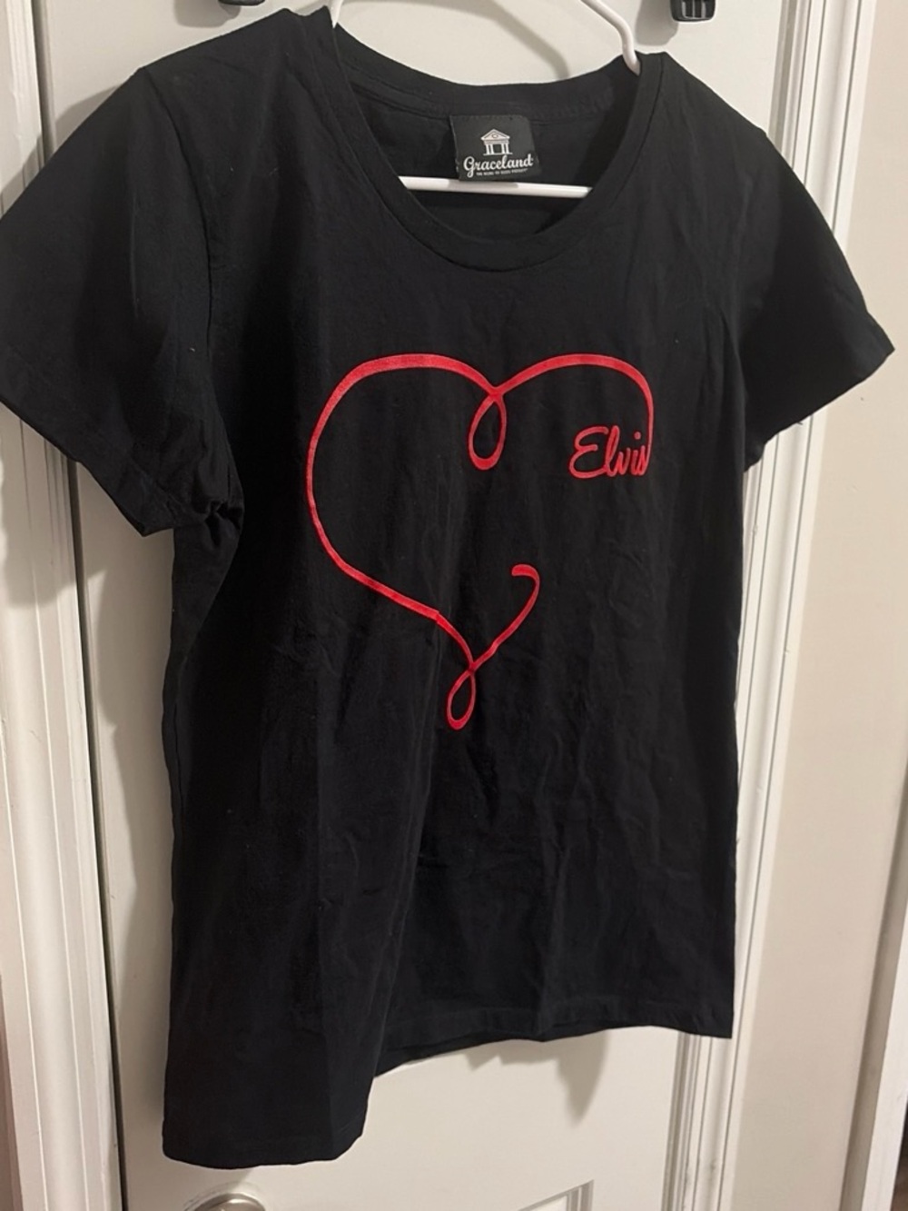 Grace Black Short-Sleeve Tee with Red Heart Script